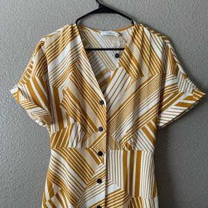 LUSH Mustard and White Button Up Dress Small